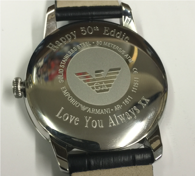 engraved armani watch